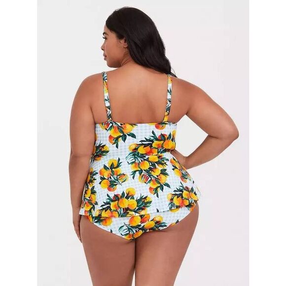Torrid Gingham & orange fruit push up peplum skirt one piece swimsuit 2X Full - Picture 2 of 7